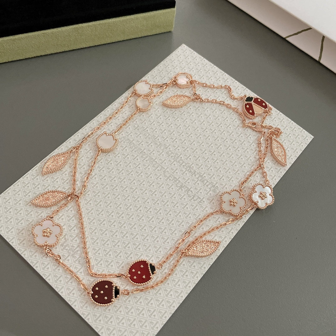 [Clover-Jewelry]LUCKY SPRING 15 MOTIFS ROSE GOLD NECKLACE