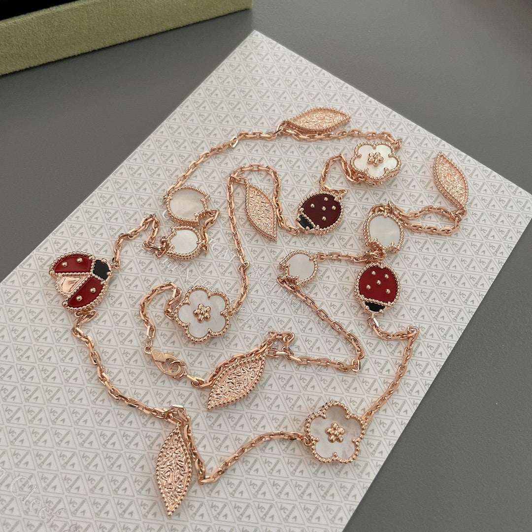 [Clover-Jewelry]LUCKY SPRING 15 MOTIFS ROSE GOLD NECKLACE