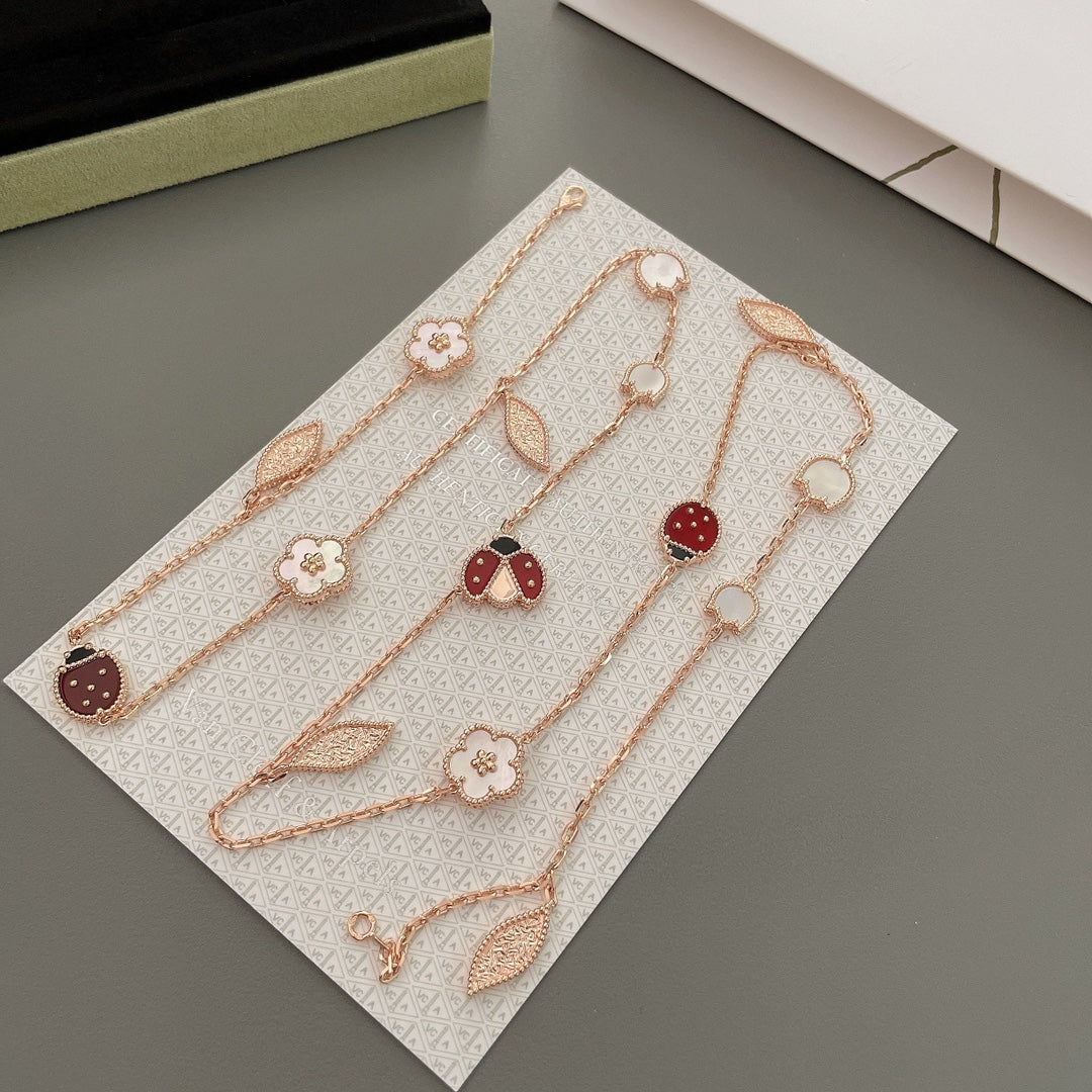 [Clover-Jewelry]LUCKY SPRING 15 MOTIFS ROSE GOLD NECKLACE