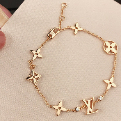 [Clover-Jewelry]STAR AND SUN 7 MOTIFS GOLD BRACELET