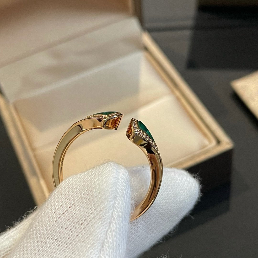 [Clover-Jewelry]DREAM MALACHITE DIAMOND OPEN RING