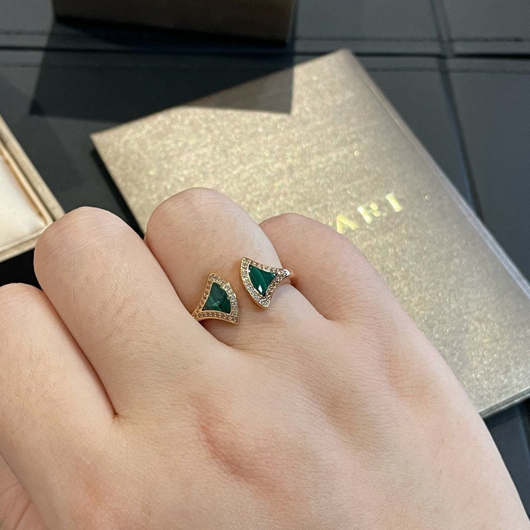 [Clover-Jewelry]DREAM MALACHITE DIAMOND OPEN RING