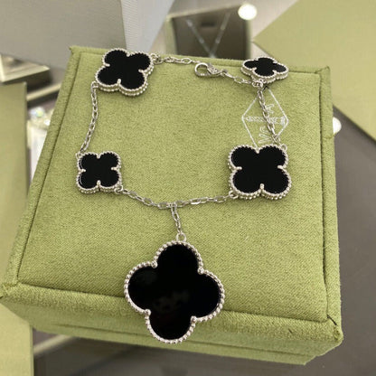 [Clover-Jewelry]CLOVER 5 MOTIFS SIVLER ONYX BRACELET