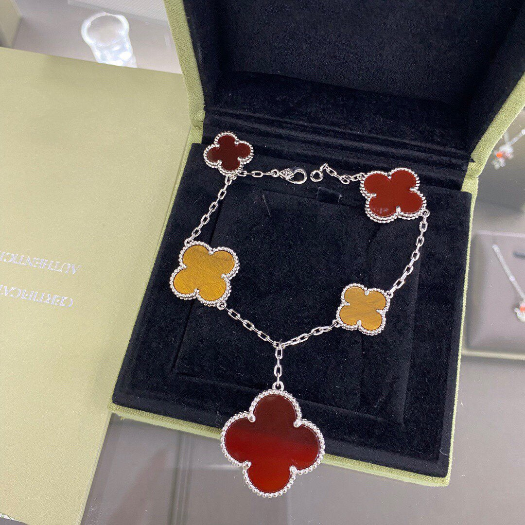 [Clover-Jewelry]CLOVER 5 MOTIFS SIVLER CARNELIAN TIGER EYE BRACELET