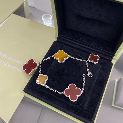 [Clover-Jewelry]CLOVER 5 MOTIFS SIVLER CARNELIAN TIGER EYE BRACELET