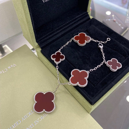 [Clover-Jewelry]CLOVER 5 MOTIFS SIVLER CARNELIAN BRACELET