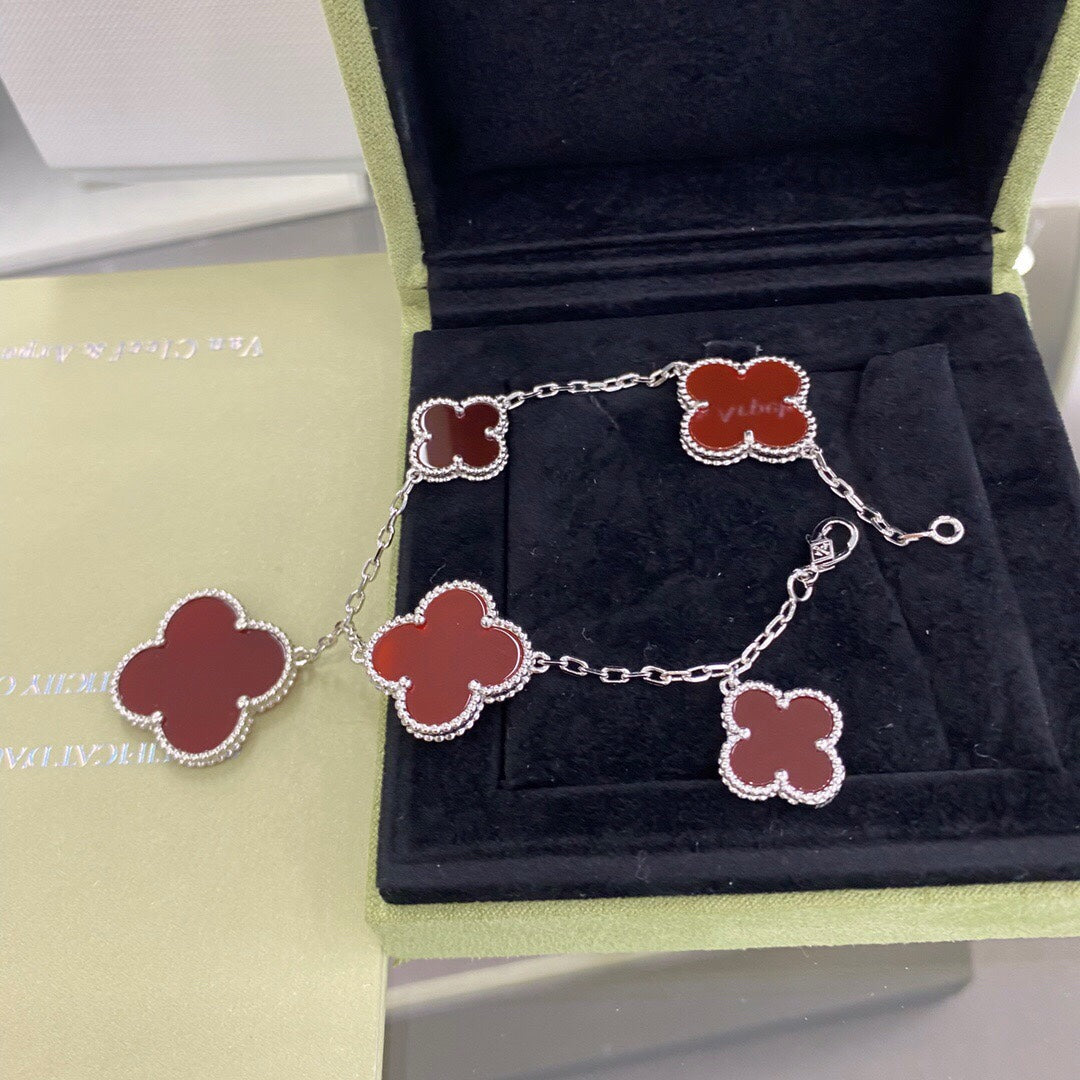 [Clover-Jewelry]CLOVER 5 MOTIFS SIVLER CARNELIAN BRACELET