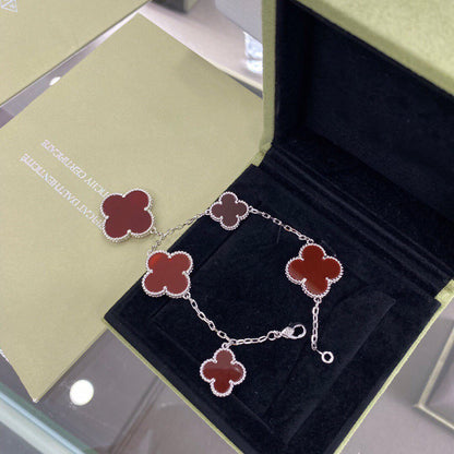 [Clover-Jewelry]CLOVER 5 MOTIFS SIVLER CARNELIAN BRACELET