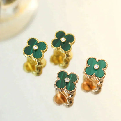 [Clover-Jewelry]CLOVER MEDIUM 1 MOTIFS MALACHITE DIAMOND EARRINGS