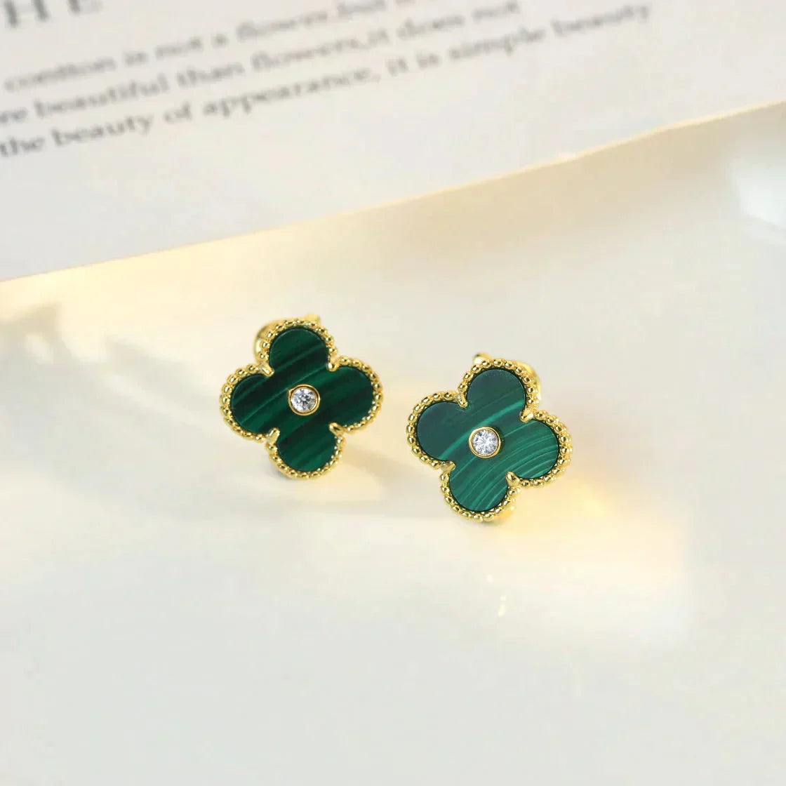 [Clover-Jewelry]CLOVER MEDIUM 1 MOTIFS MALACHITE DIAMOND EARRINGS