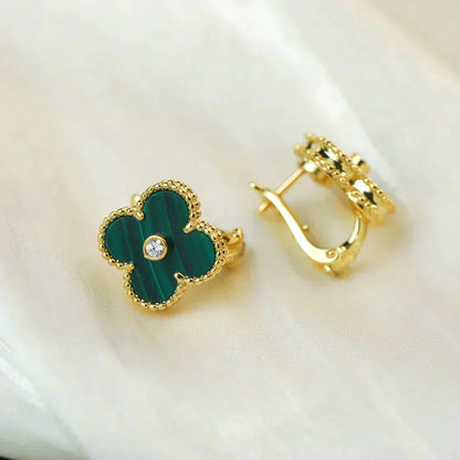 [Clover-Jewelry]CLOVER MEDIUM 1 MOTIFS MALACHITE DIAMOND EARRINGS