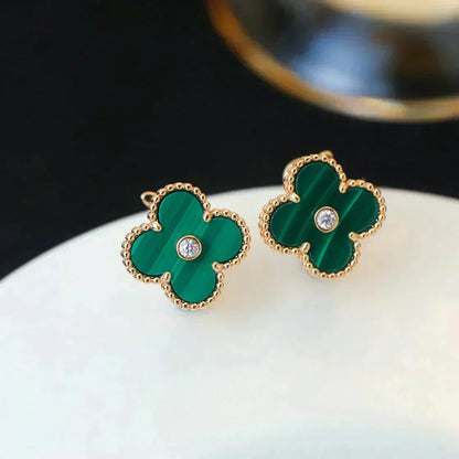 [Clover-Jewelry]CLOVER MEDIUM 1 MOTIFS MALACHITE DIAMOND EARRINGS