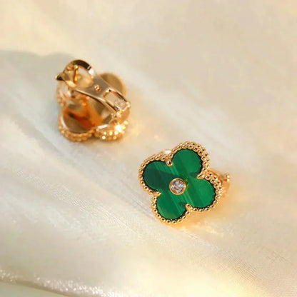 [Clover-Jewelry]CLOVER MEDIUM 1 MOTIFS MALACHITE DIAMOND EARRINGS