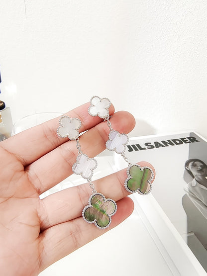 [Clover-Jewelry]CLOVER 3 MOTIFS CHALCEDONY DARK MOP SILVER EARRINGS