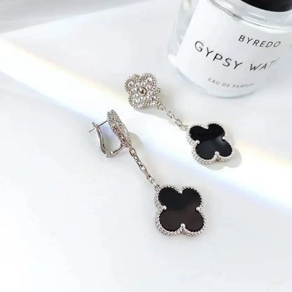 [Clover-Jewelry]CLOVER 2 MOTIFS  DIAMOND ONYX EARRINGS SILVER