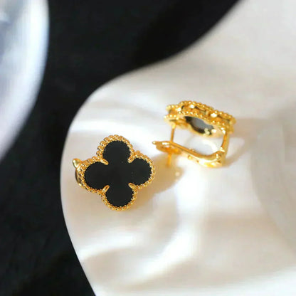 [Clover-Jewelry]CLOVER MEDIUM 1 MOTIFS  ONYX STUD EARRINGS