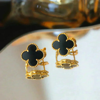 [Clover-Jewelry]CLOVER MEDIUM 1 MOTIFS  ONYX STUD EARRINGS