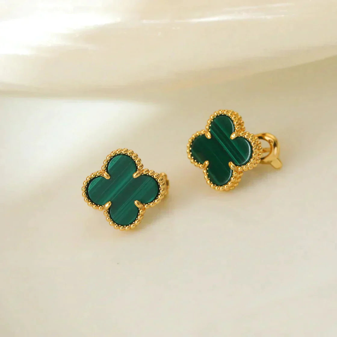 [Clover-Jewelry]CLOVER MEDIUM 1 MOTIFS MALACHITE  EARRINGS