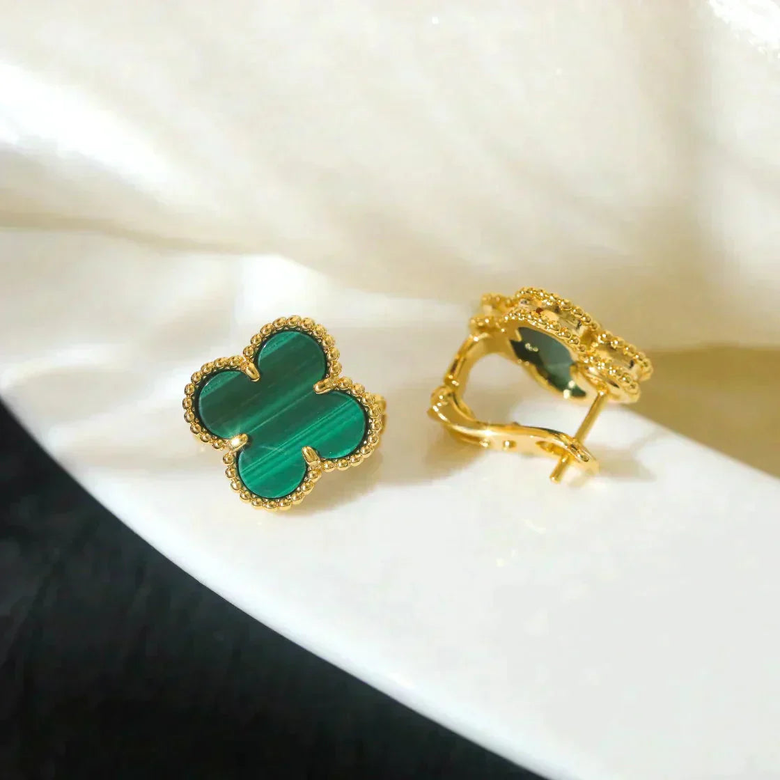 [Clover-Jewelry]CLOVER MEDIUM 1 MOTIFS MALACHITE  EARRINGS