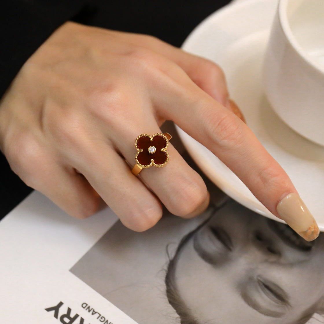 [Clover-Jewelry]CLOVER CARNELIAN RING ROSE GOLD DIAMOND