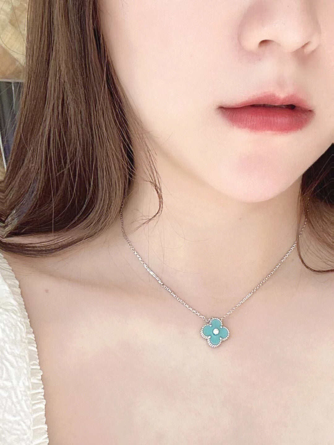 [Clover-Jewelry]CLOVER 1 DIAMOND LIGHT BLUE SILVER NECKLACE