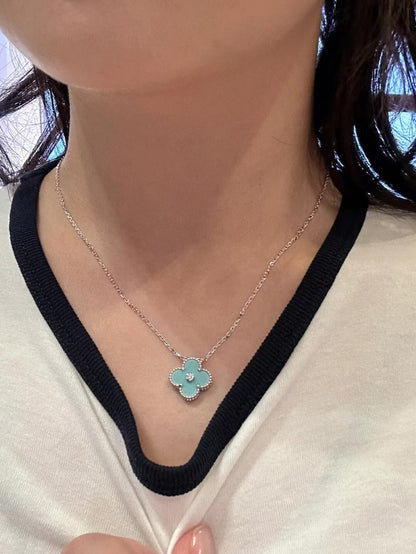 [Clover-Jewelry]CLOVER 1 DIAMOND LIGHT BLUE SILVER NECKLACE