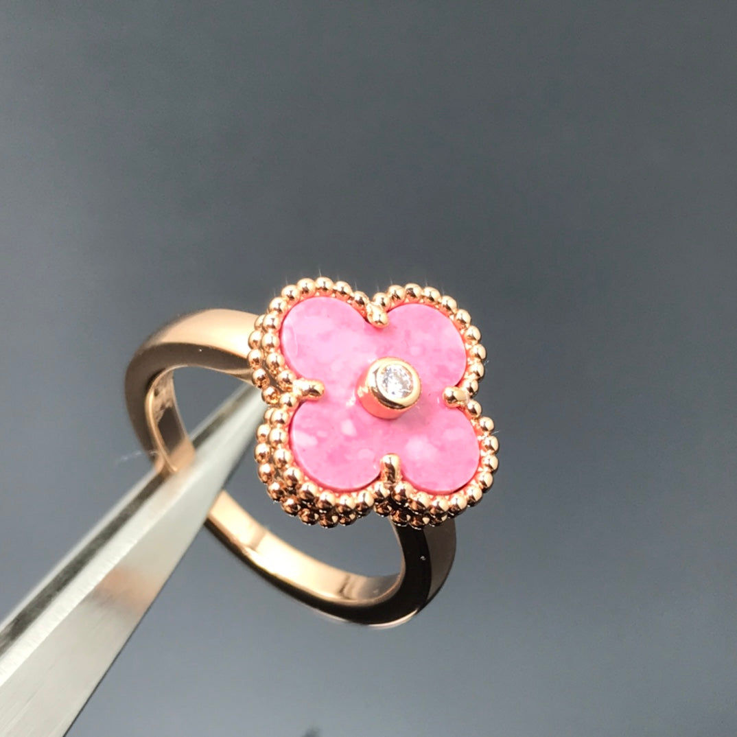 [Clover-Jewelry]CLOVER RHODONITE ROSE GOLD RING