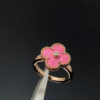 [Clover-Jewelry]CLOVER RHODONITE ROSE GOLD RING