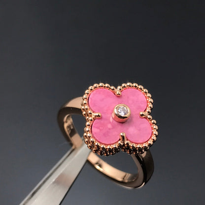 [Clover-Jewelry]CLOVER RHODONITE ROSE GOLD RING