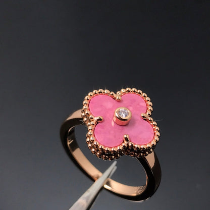 [Clover-Jewelry]CLOVER RHODONITE ROSE GOLD RING