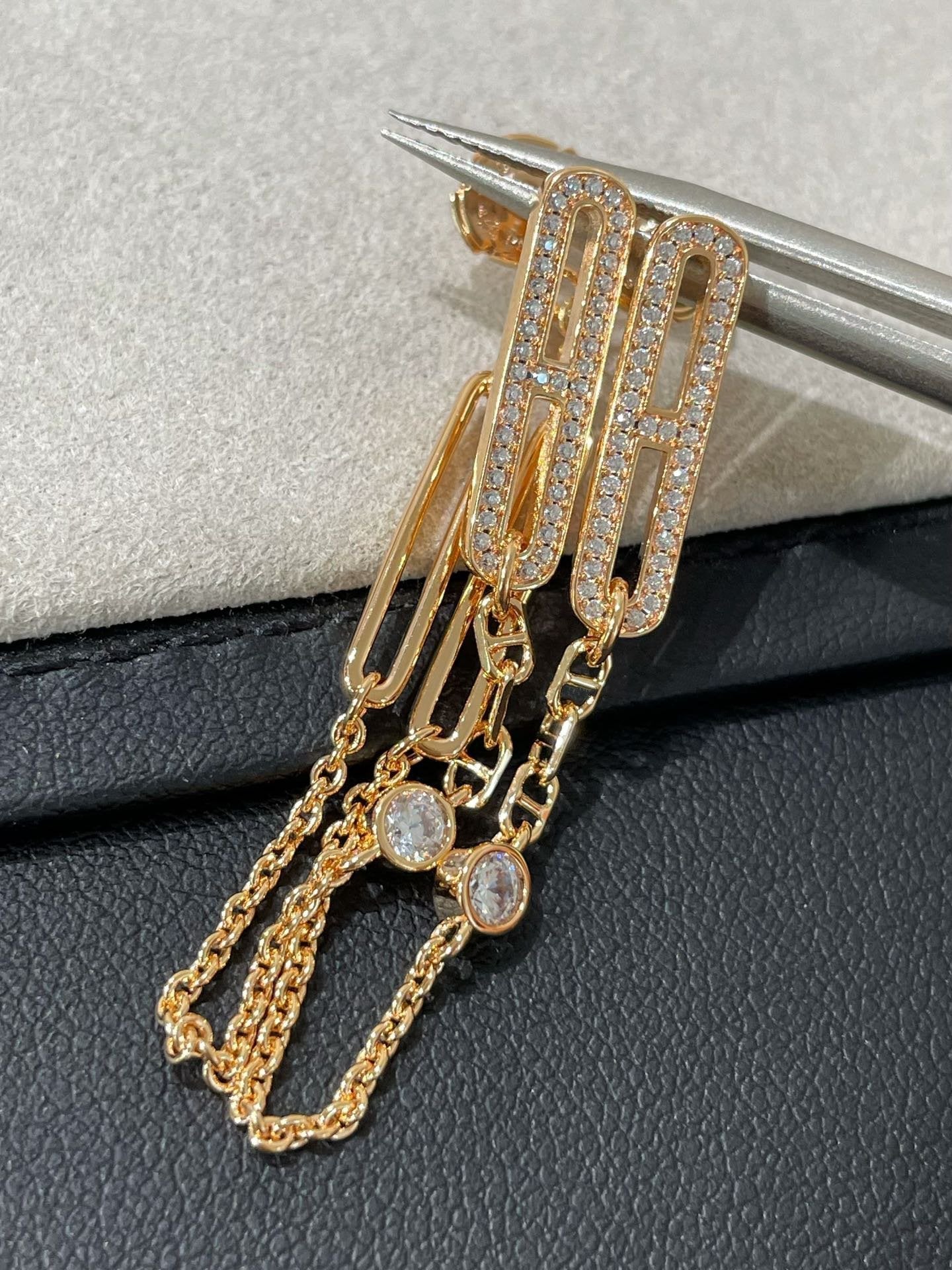 [Clover-Jewelry]CHAINE CHAOS DIAMOND DROP EARRINGS