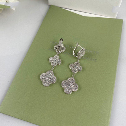 [Clover-Jewelry]CLOVER 3 MOTIF DIAMOND SILVER DROP EARRINGS