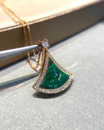 [Clover-Jewelry]DREAM MALACHITE DIAMOND PAVED PINK GOLD NECKLACE