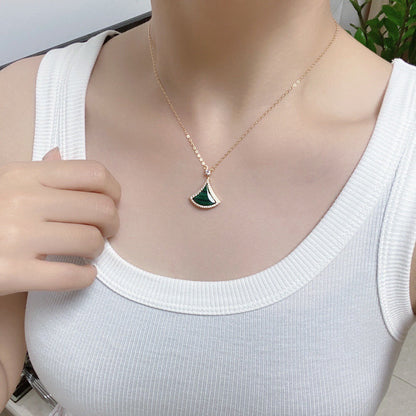 [Clover-Jewelry]DREAM MALACHITE DIAMOND PAVED PINK GOLD NECKLACE