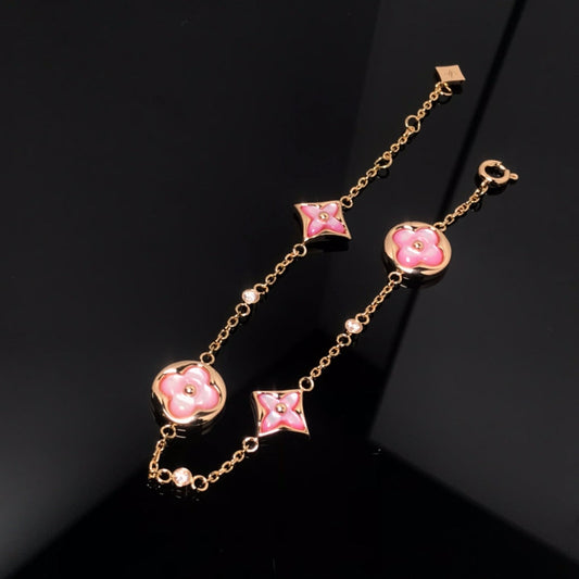 [Clover-Jewelry]STAR AND SUN 4 MOTIF PINK MOP PINK GOLD BRACELET