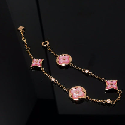 [Clover-Jewelry]STAR AND SUN 4 MOTIF PINK MOP PINK GOLD BRACELET