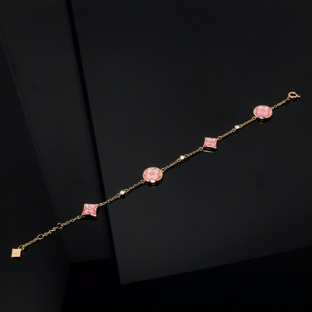 [Clover-Jewelry]STAR AND SUN 4 MOTIF PINK MOP PINK GOLD BRACELET