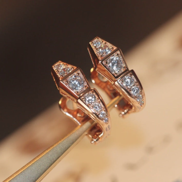 [Clover-Jewelry]SERPENT PINK GOLD DIAMOND EARRINGS