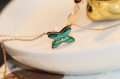 [Clover-Jewelry]JEUX MALACHITE 1 DIAMOND PINK GOLD NECKLACE