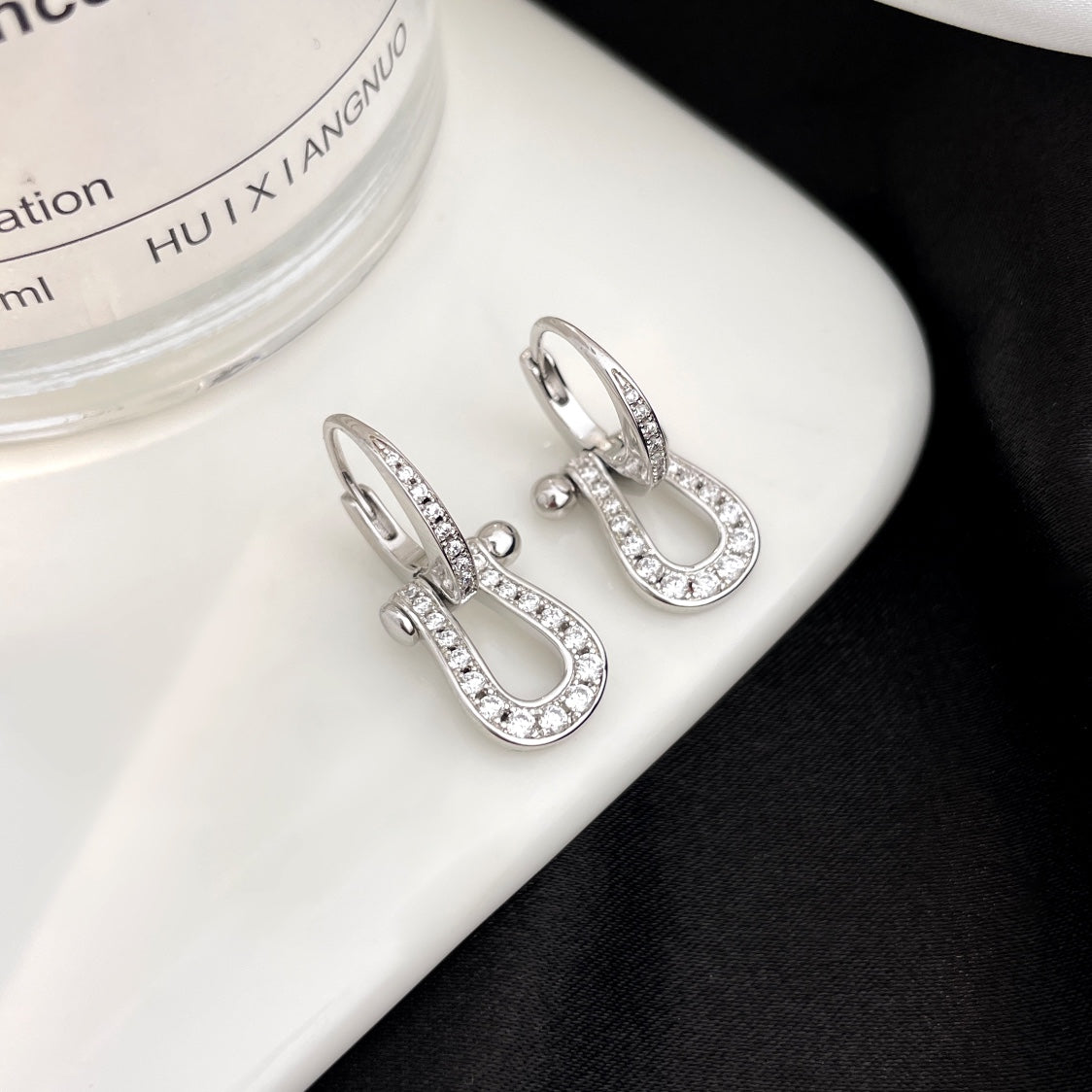 [Clover-Jewelry]FORCE 10 FULL DIAMOND DROP EARRINGS MEDIUM MODEL