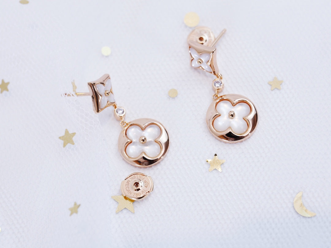 [Clover-Jewelry]STAR AND SUN PINK GOLD MOP DROP EARRINGS