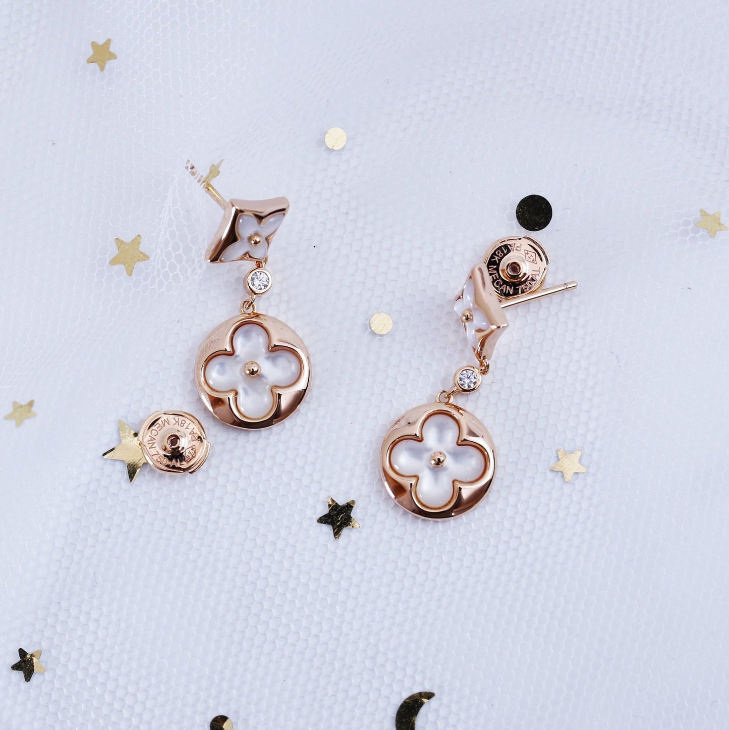 [Clover-Jewelry]STAR AND SUN PINK GOLD MOP DROP EARRINGS