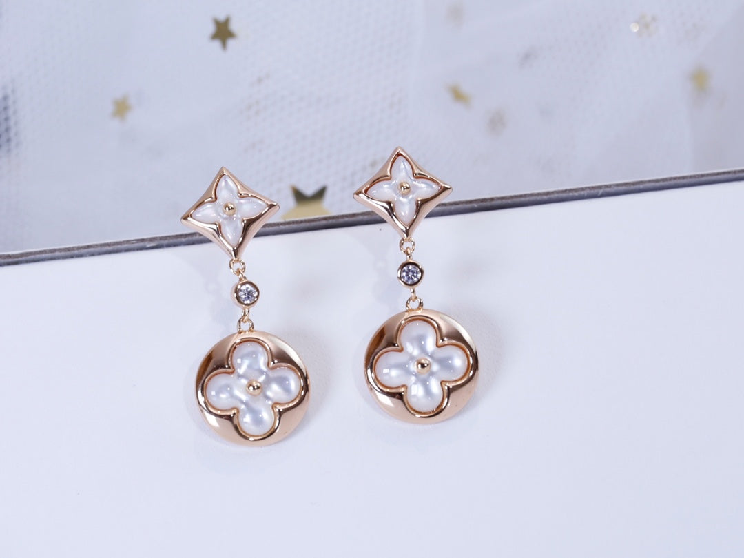 [Clover-Jewelry]STAR AND SUN PINK GOLD MOP DROP EARRINGS