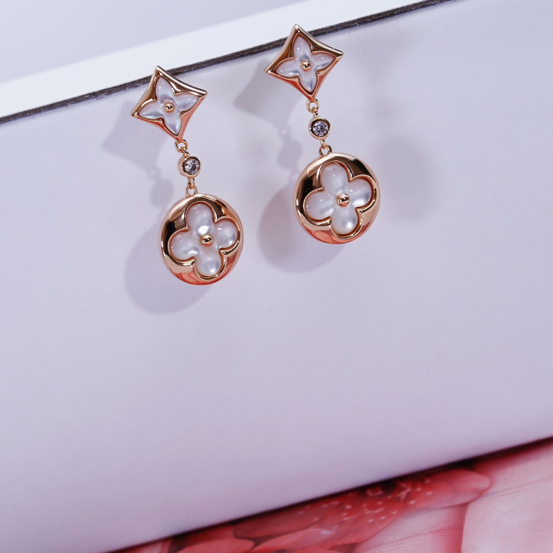 [Clover-Jewelry]STAR AND SUN PINK GOLD MOP DROP EARRINGS