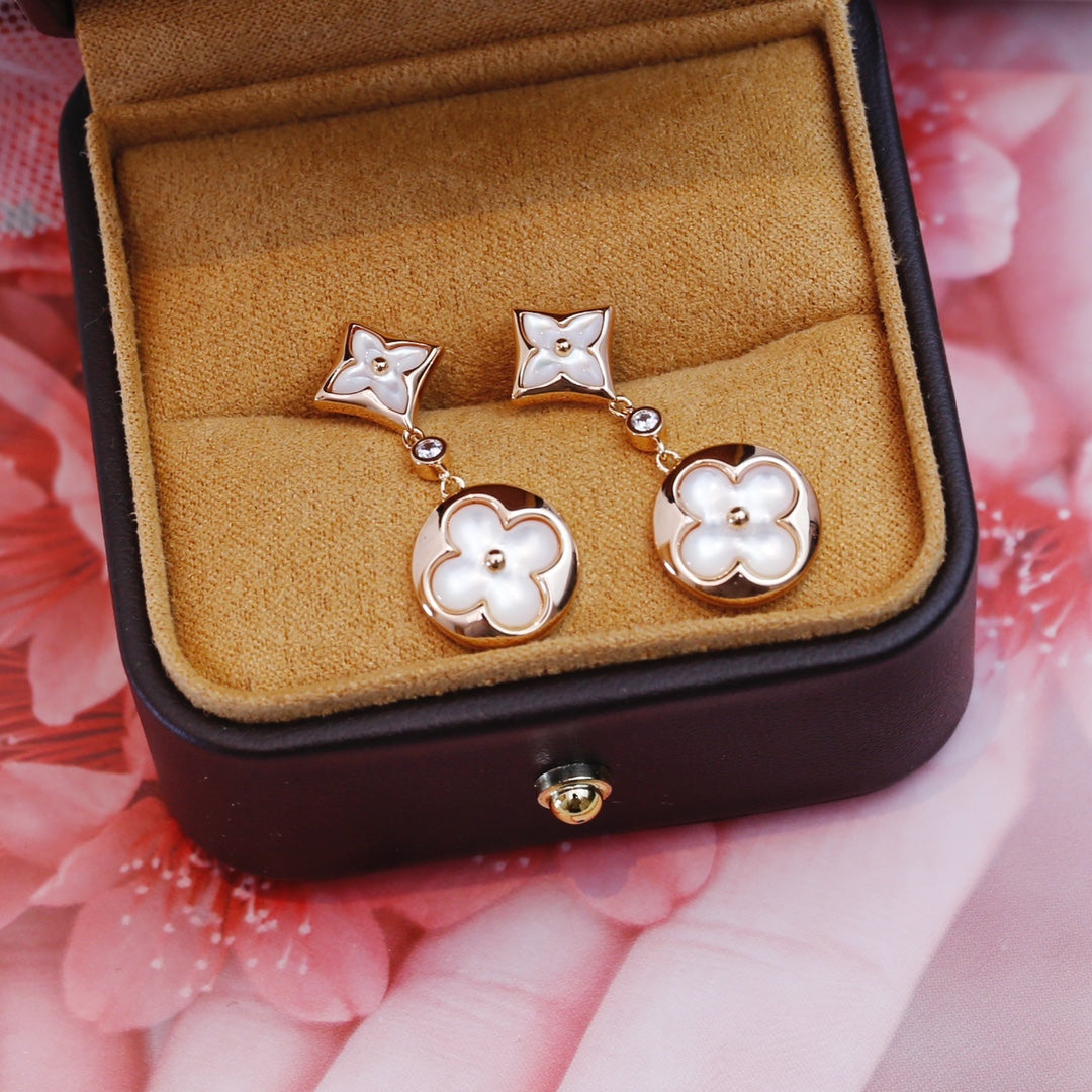 [Clover-Jewelry]STAR AND SUN PINK GOLD MOP DROP EARRINGS