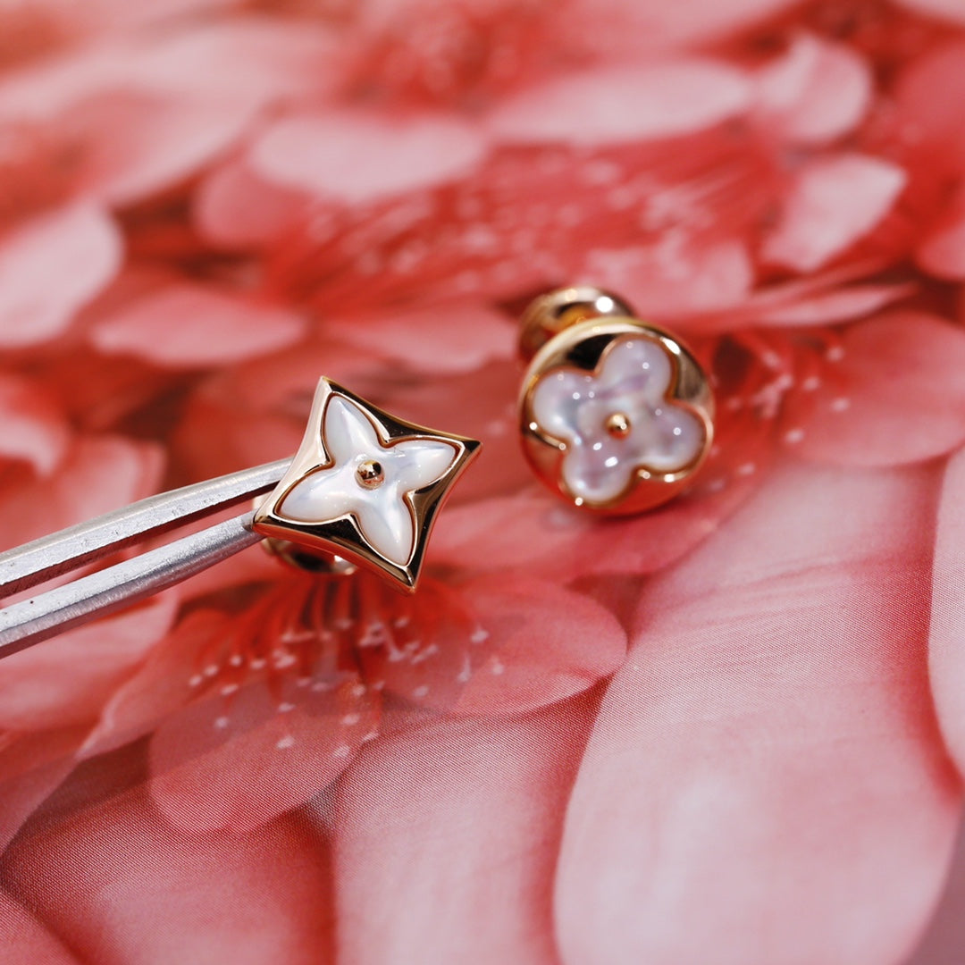 [Clover-Jewelry]STAR AND SUN PINK GOLD MOP STUD EARRINGS