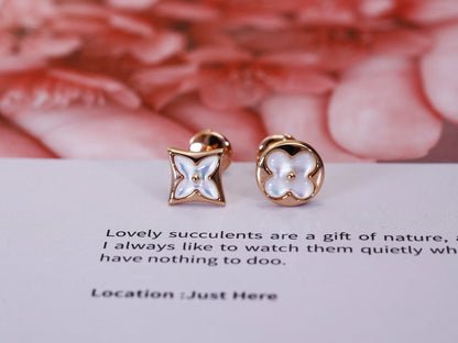 [Clover-Jewelry]STAR AND SUN PINK GOLD MOP STUD EARRINGS