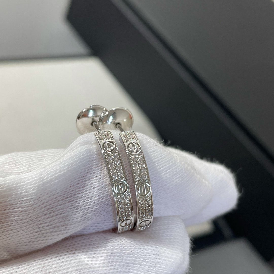 [Clover-Jewelry]LOVE DIAMOND SILVER HOOP EARRINGS