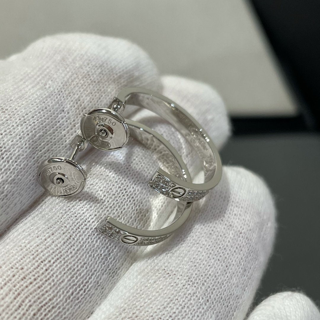 [Clover-Jewelry]LOVE DIAMOND SILVER HOOP EARRINGS