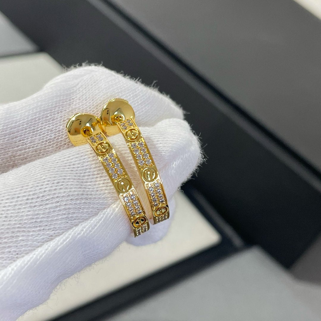 [Clover-Jewelry]LOVE DIAMOND GOLD HOOP EARRINGS